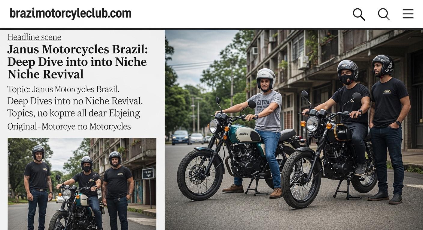 Showroom and street scene with Janus-style motorcycle in a Brazilian city.