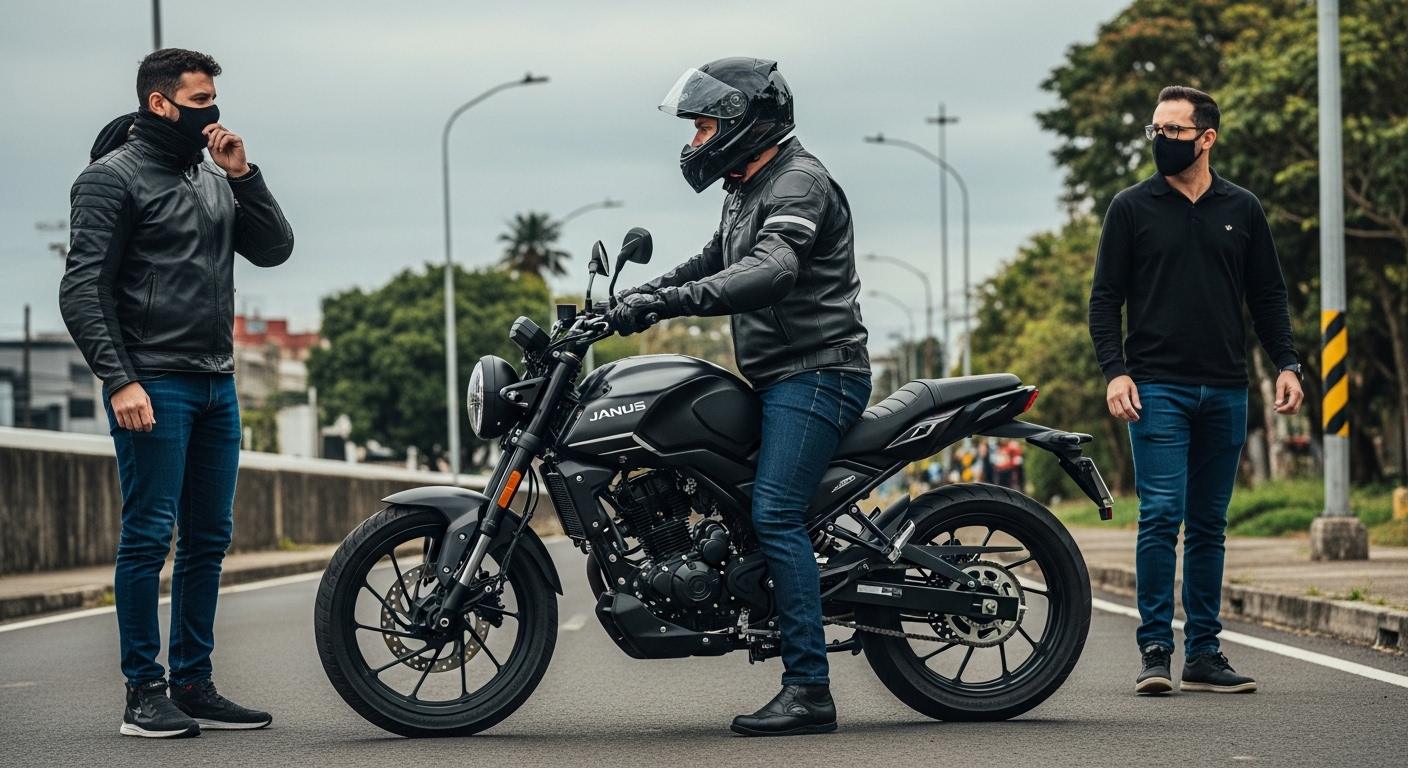 Janus motorcycle in a Brazilian urban street scene