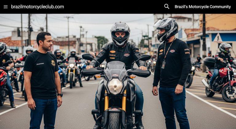 Brazilian motorcycle club meetup with a lottery ticket on display and motorcycles in the foreground.