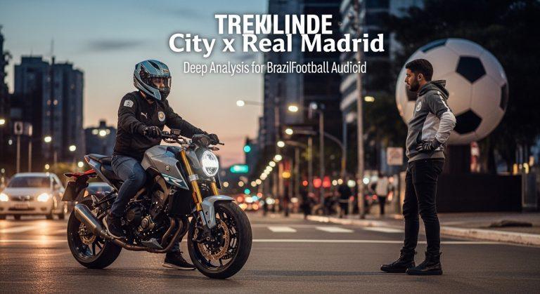 Motorcycle on a Brazilian street with a stadium in the background, illustrating strategic analysis and focus.